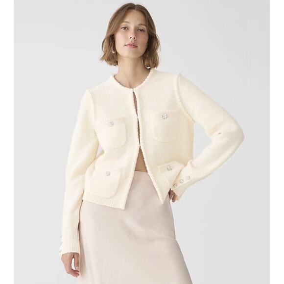 J. Crew Odette Sweater Lady Jacket With Jewel Buttons Heather Muslin Size S - Picture 2 of 8